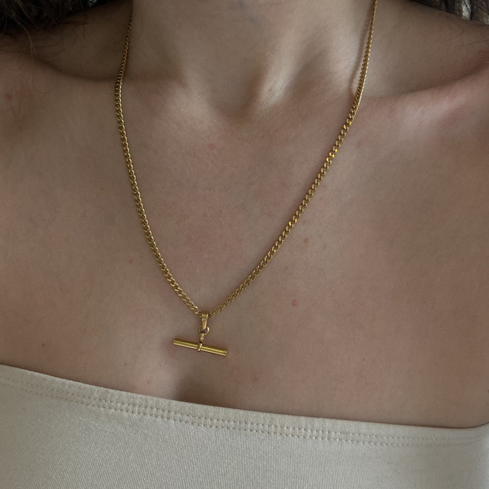 Fashion Simple Style T-shaped Pendant Titanium Steel 18K Gold Plating Basic Chain Necklace