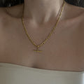 Fashion Simple Style T-shaped Pendant Titanium Steel 18K Gold Plating Basic Chain Necklace