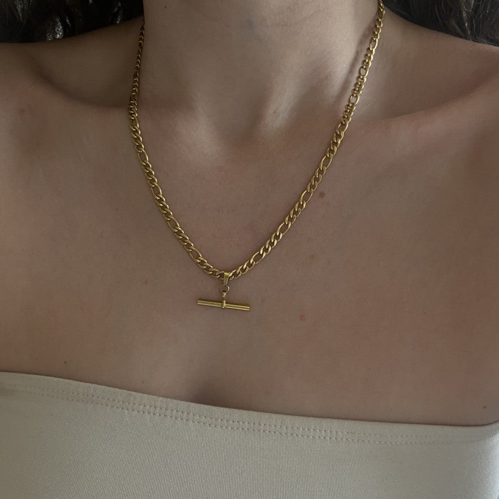 Fashion Simple Style T-shaped Pendant Titanium Steel 18K Gold Plating Basic Chain Necklace