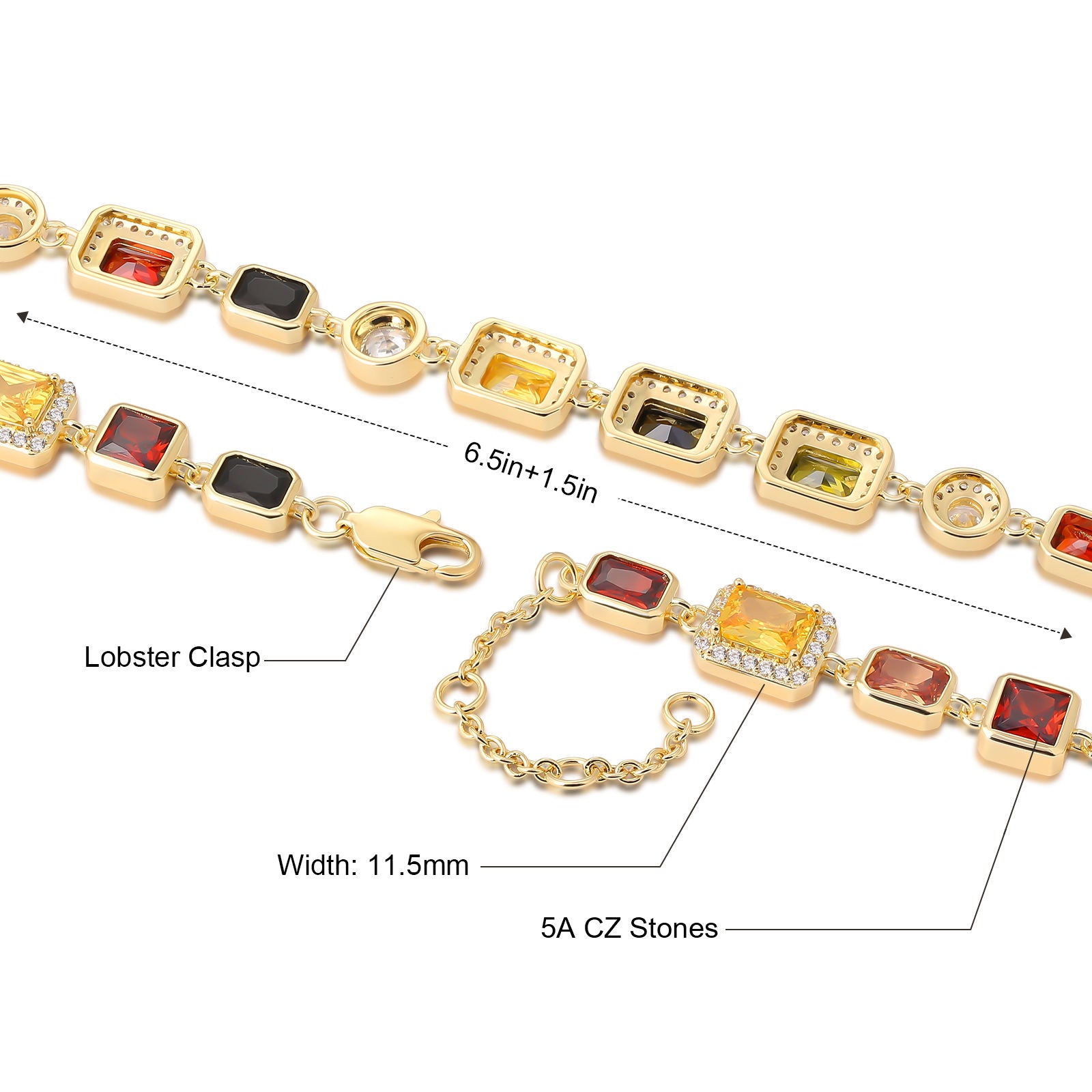 Vintage 18K Gold Plated Gemstone Hand Chain Multi Colored Gem Stone JEWELRY Cubic Zirconia Colorful CZ Bracelet For WOMEN MEN
